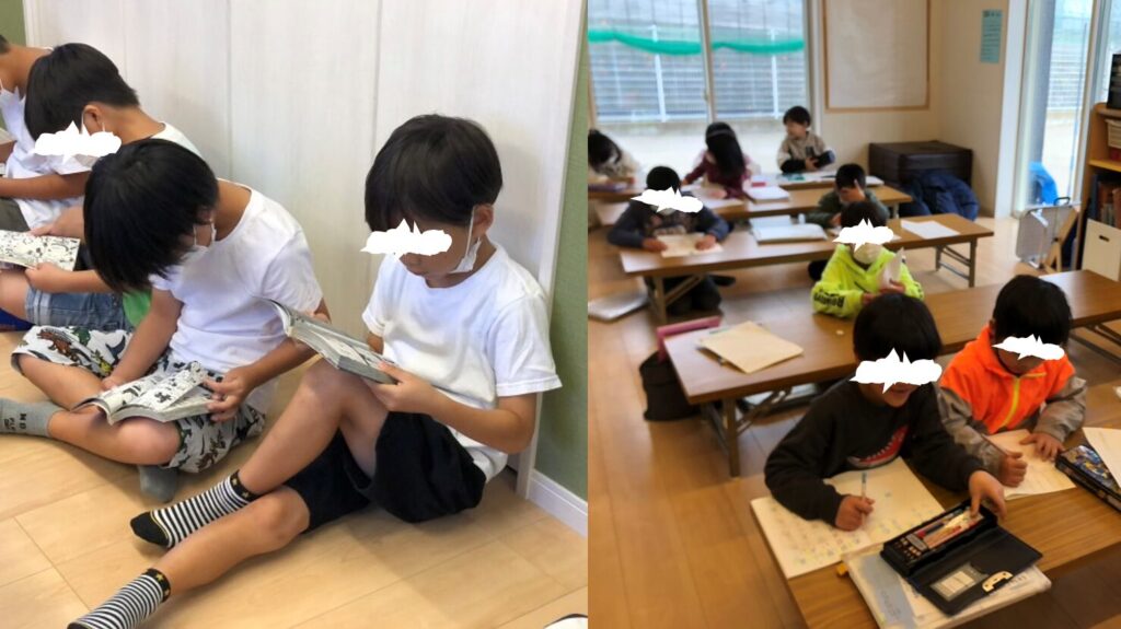 勉強する子どもと本を読む子ども